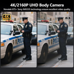 CAMMHD 4K Caméra Pieton V8-64G 4400mAh 2 Batteries Fonctionnant 14 Heures, 2160P Caméra Corporelle IP68 H.265 avec Enregistremen