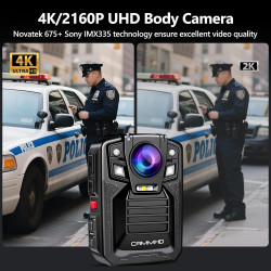 CAMMHD 4K Caméra Pieton V8-128G 4400mAh 2 Batteries Fonctionnant 14 Heures, 2160P Caméra Corporelle IP68 H.265 avec Enregistreme