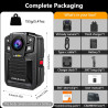 CAMMHD 4K Caméra Pieton V8-128G 4400mAh 2 Batteries Fonctionnant 14 Heures, 2160P Caméra Corporelle IP68 H.265 avec Enregistreme