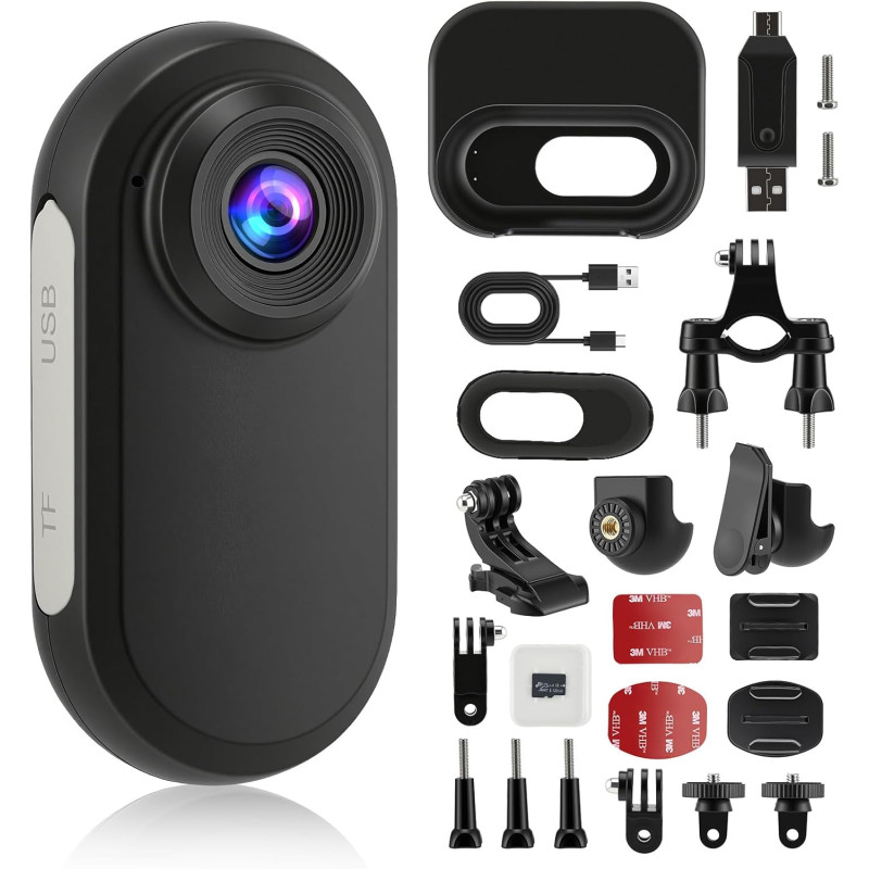 Caméra Corporelle Portable 1080P avec 128 Go de Mémoire, Mini Camera Sport avec Clip Magnétique, Idéale comme Camera Moto pour V