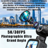Générique Caméra d‘Action 5K, écran Tactile Rotatif de 1,69 Pouces, Objectif Grand Angle Rotatif 270° de Suivi Facial, Wi-FI, té
