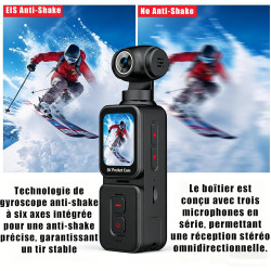 Générique Caméra d‘Action 5K, écran Tactile Rotatif de 1,69 Pouces, Objectif Grand Angle Rotatif 270° de Suivi Facial, Wi-FI, té