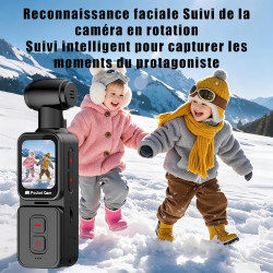 Générique Caméra d‘Action 5K, écran Tactile Rotatif de 1,69 Pouces, Objectif Grand Angle Rotatif 270° de Suivi Facial, Wi-FI, té
