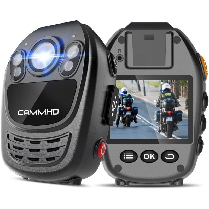 CAMMHD 1440P YX1 256G Camera Pieton HD 12 Heures IP67 Caméra de Corps avec Vidéo et Audio Body Cam Vision Nocturne pour l'applic