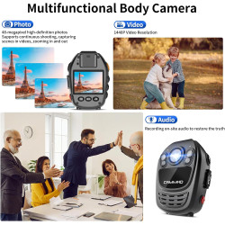 CAMMHD 1440P YX1 256G Camera Pieton HD 12 Heures IP67 Caméra de Corps avec Vidéo et Audio Body Cam Vision Nocturne pour l'applic