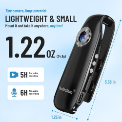 Meoilkolnm Mini caméra corporelle avec enregistrement vidéo audio 1080p 64 Go Portable POV Détection de mouvement Enregistreur v