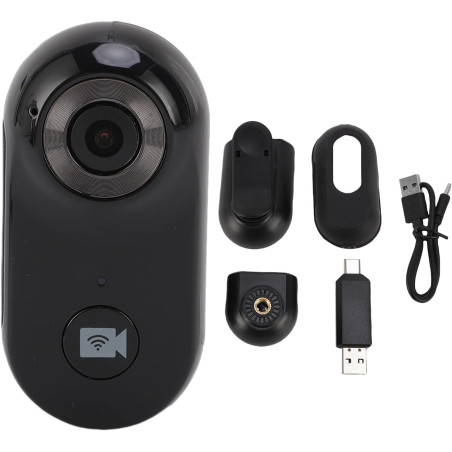 BuyWeek Caméra Corporelle WiFi 1080P, Mini Camera Sport Portable avec Connexion APP, Support Magnétique, Housse de Protection, C