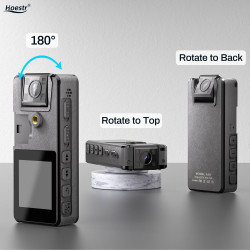 Caméra Corporelle avec Batterie 3000mAh, Caméra de Corps 55GB avec Objectif Rotatif 180° et 2 Clips Robustes