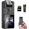 Caméra Corporelle avec Batterie 3000mAh, Caméra de Corps 55GB avec Objectif Rotatif 180° et 2 Clips Robustes