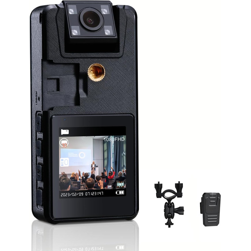 59GB Caméra Corporelle, 3000mAh Caméra de Corps avec Vision Nocturne IR, 1296P Caméscope Idéal pour Les Civils, Les Randonneurs 