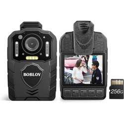 BOBLOV Caméra corporelle KJ25 1080P 256 Go, Batterie intégrée de 3000 mAh pour 13 Heures d'enregistrement vidéo avec Audio, Visi