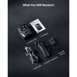 BOBLOV Caméra corporelle KJ25 1080P 256 Go, Batterie intégrée de 3000 mAh pour 13 Heures d'enregistrement vidéo avec Audio, Visi