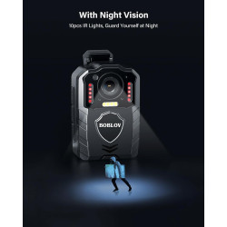 BOBLOV Caméra corporelle KJ25 1080P 128 Go, Batterie intégrée de 3000 mAh pour 13 Heures d'enregistrement vidéo avec Audio, Visi