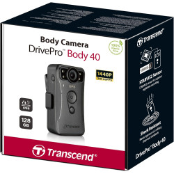 Transcend DPB40A Caméra corporelle Police QHD 1440P 128GB STARVIS 2 Sensor IP68 étanche avec stabilisation d'image électrique, V