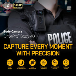 Transcend DPB40A Caméra corporelle Police QHD 1440P 128GB STARVIS 2 Sensor IP68 étanche avec stabilisation d'image électrique, V