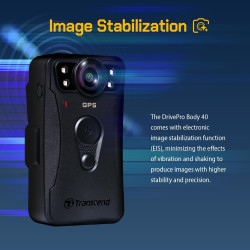 Transcend DPB40A Caméra corporelle Police QHD 1440P 128GB STARVIS 2 Sensor IP68 étanche avec stabilisation d'image électrique, V
