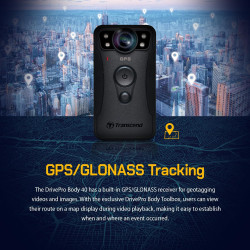 Transcend DPB40A Caméra corporelle Police QHD 1440P 128GB STARVIS 2 Sensor IP68 étanche avec stabilisation d'image électrique, V