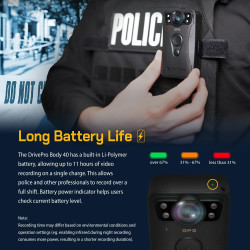 Transcend DPB40A Caméra corporelle Police QHD 1440P 128GB STARVIS 2 Sensor IP68 étanche avec stabilisation d'image électrique, V