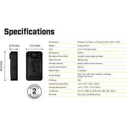 Transcend DPB40A Caméra corporelle Police QHD 1440P 128GB STARVIS 2 Sensor IP68 étanche avec stabilisation d'image électrique, V