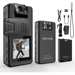 Caméra de Corps 1296P 32G, 4260mAh 20H Caméra Corporelle Video avec Audio, Objectif Rotatif à 180 Mini Pocket Boycam Police Port