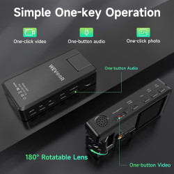 Caméra de Corps 1296P 64G, 4260mAh 20H Caméra Corporelle Video avec Audio, Objectif Rotatif à 180 Mini Pocket Boycam Police Port