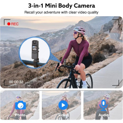 BOBLOV A26 Mini caméra corporelle 4K 64 go, Objectif Rotatif, Petites caméras corporelles avec Vision Nocturne, Enregistrement v