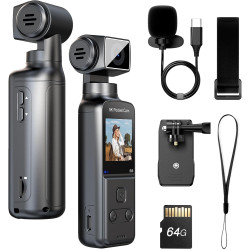 BOBLOV 5K W5 64 Go Caméra corporelle, avec Microphone Externe, Objectif Rotatif à 270 °, Bodycam EIS pour vlogging, réunion