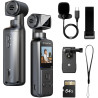 BOBLOV 5K W5 64 Go Caméra corporelle, avec Microphone Externe, Objectif Rotatif à 270 °, Bodycam EIS pour vlogging, réunion