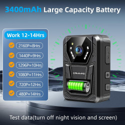 CAMMHD F6 32G 4K Camera Pieton 3400mAh 12H Body Cam 2160P H.265 Vision Nocturne Enregistrement en Boucle Camera Corporelle pour 