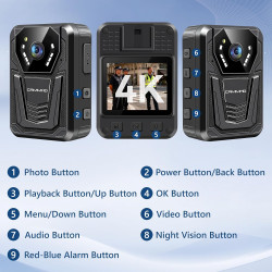 CAMMHD 4K Camera Pieton F6 128G 3400mAh 12H Body Cam 2160P H.265 Vision Nocturne Enregistrement en Boucle Camera Corporelle pour