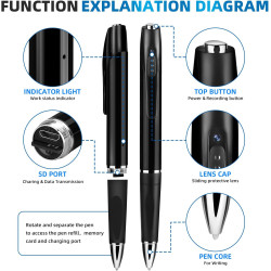 Stylo caméra corporelle 1080p, batterie longue durée, facile à utiliser, équipement de surveillance vidéo uniquement, micro camé