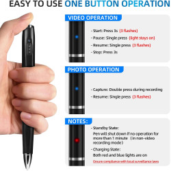 Stylo caméra corporelle 1080p, batterie longue durée, facile à utiliser, équipement de surveillance vidéo uniquement, micro camé