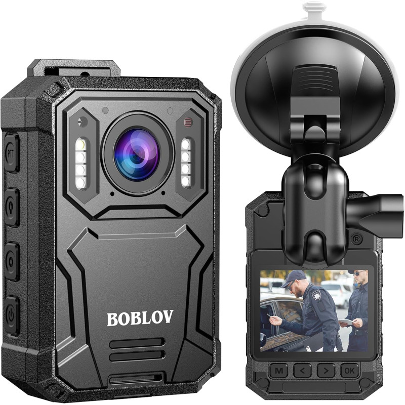 BOBLOV KJ23PRO 2K Caméras de Corps, 256 Go intégrée avec Vision Nocturne, Batterie 4000 mAh pour 15 Heures d'enregistrement, IP6