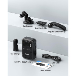 BOBLOV KJ23PRO 2K Caméras de Corps, 256 Go intégrée avec Vision Nocturne, Batterie 4000 mAh pour 15 Heures d'enregistrement, IP6