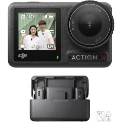 DJI Osmo Action 4 + Mic (2 TX+1 RX+Boîtier de recharge) - Caméra de vlogging avec capteur 1/1,3 pouce, HorizonSteady 360º, Mic a