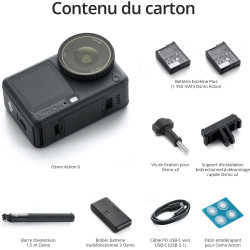 DJI Bundle Optimisé Osmo Action 6, caméra d’Action avec capteur carré 1/1,1″, Ouverture Variable, autonomie de la Batterie prolo