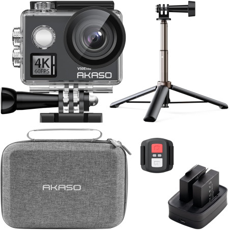AKASO V50 Elite Caméra Sport 4K 60FPS Kit de Perche à Selfie- Comprend 20MP Camera Sport Etanche avec Trépied Selfie Stick de 60