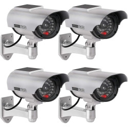 ERWEY 4Pcs Caméra Factice Intérieur Extérieur Solaire, Étanche, Fausse Caméra de Surveillance CCTV avec Lumière LED Rouge Cligno