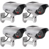 ERWEY 4Pcs Caméra Factice Intérieur Extérieur Solaire, Étanche, Fausse Caméra de Surveillance CCTV avec Lumière LED Rouge Cligno