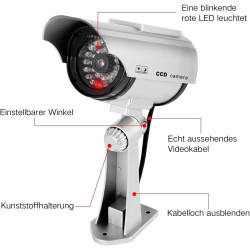 ERWEY 4Pcs Caméra Factice Intérieur Extérieur Solaire, Étanche, Fausse Caméra de Surveillance CCTV avec Lumière LED Rouge Cligno