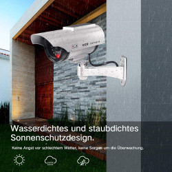 ERWEY 4Pcs Caméra Factice Intérieur Extérieur Solaire, Étanche, Fausse Caméra de Surveillance CCTV avec Lumière LED Rouge Cligno