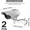 Lot de 2 caméras factices solaires, caméra de surveillance factice avec lumière LED clignotante, caméra de sécurité CCTV, caméra
