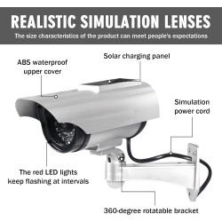 Lot de 2 caméras factices solaires, caméra de surveillance factice avec lumière LED clignotante, caméra de sécurité CCTV, caméra