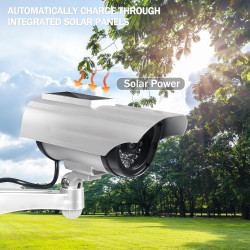 Lot de 2 caméras factices solaires, caméra de surveillance factice avec lumière LED clignotante, caméra de sécurité CCTV, caméra