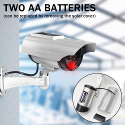 Lot de 2 caméras factices solaires, caméra de surveillance factice avec lumière LED clignotante, caméra de sécurité CCTV, caméra