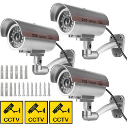 Sporgo Caméra Factice 3 Pièces: Caméra de Surveillance Factice Extérieure avec Lumière LED Rouge Clignotante, Caméra de Surveill