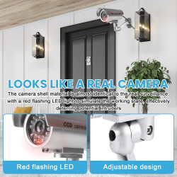 Sporgo Caméra Factice 3 Pièces: Caméra de Surveillance Factice Extérieure avec Lumière LED Rouge Clignotante, Caméra de Surveill