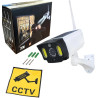 Justop - Caméra de vidéosurveillance factice, alimentée par panneau solaire, avec projecteurs de sécurité LED et détecteur de mo