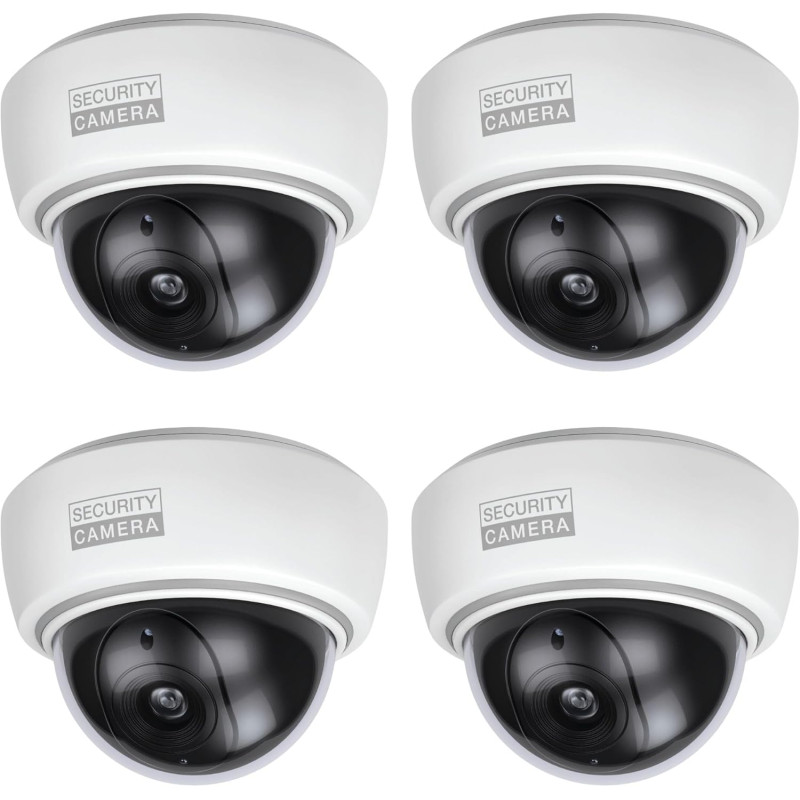 BASI | Lot de 4 caméras factice avec lumière LED clignotante | Caméra factice | Caméra de surveillance pour l'intérieur et l'ext