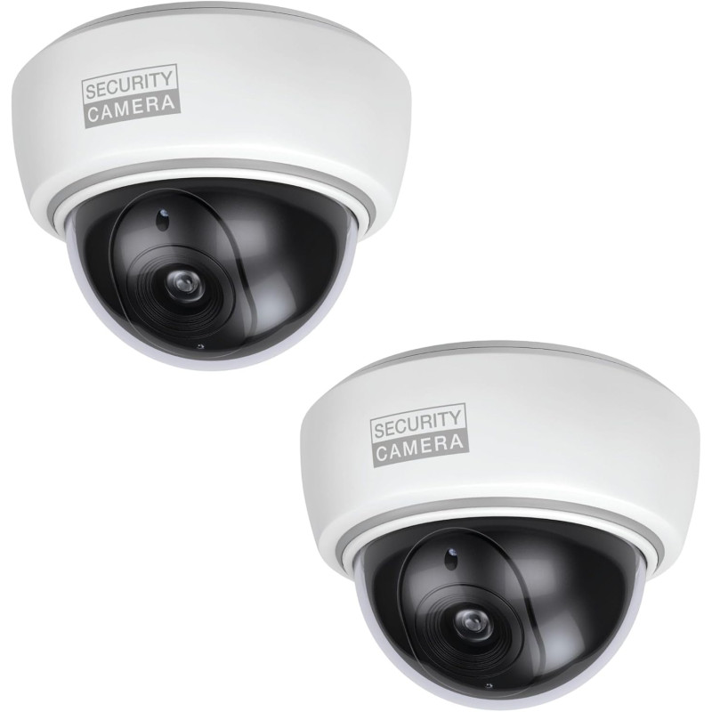 BASI | Lot de 2 caméras dôme factice avec lumière LED clignotante | Caméra factice | Caméra de surveillance pour l'intérieur et 